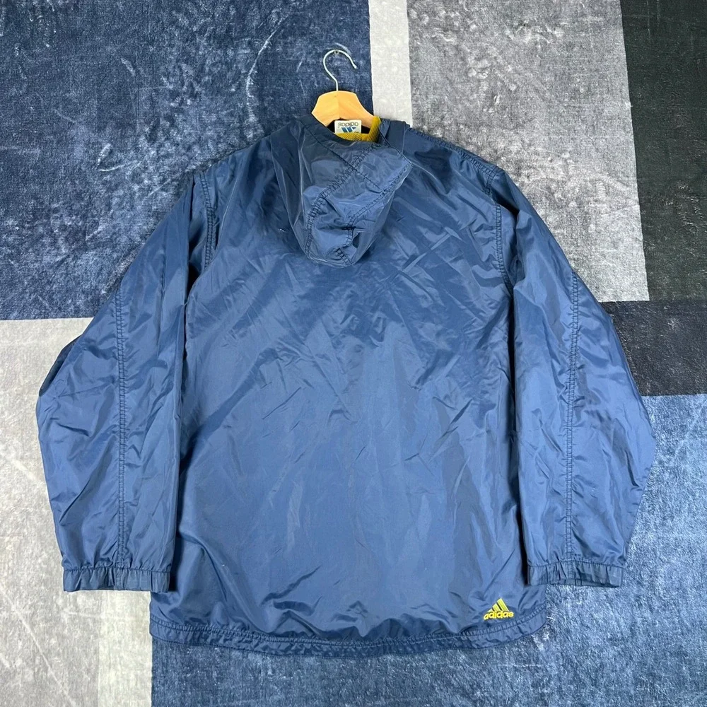 Y2K Adidas Boys XL Navy Blue Stripe Hooded Half Zip‎ Anorak Windbreaker Jacket